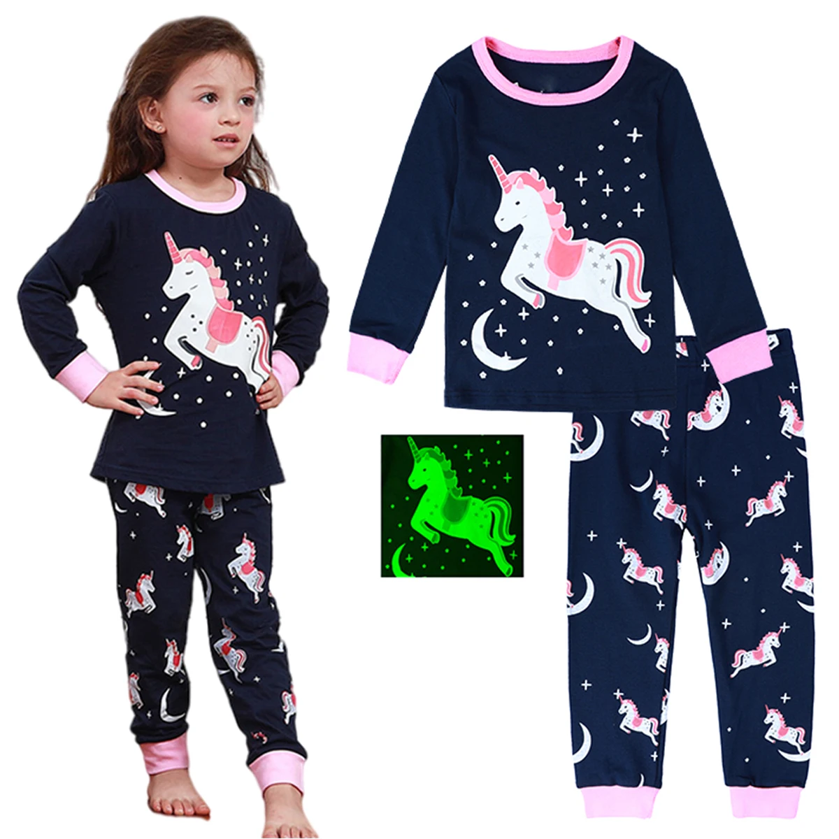 Kids Girls Unicorn Pajamas Set Children Skeleton Halloween Sleepwear Toddler Casual Nightwear Infant Cute Carnival Clothes 2-10Y