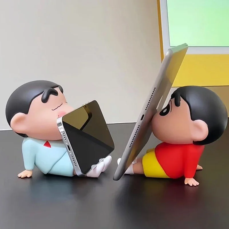 Anime Crayon Shin-Chanss Figures Phone Holder Kawaii Desktop Ornaments Cartoon Watching TV Phone Support Cute Doll Decorations
