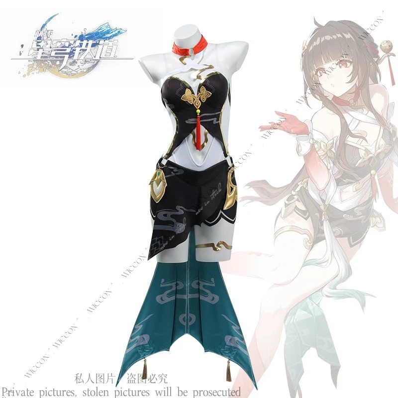 Lingsha New Role Play Honkai: Star Rail Anime Game Cosplay Costume Wig Shoes Xianzhou Alliance Half-up Halloween Party Comic-Con