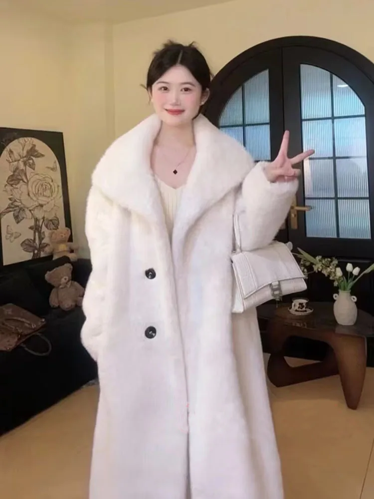 ZADORIN Designer Clothes Women Luxury Stand Collar Long White Pink Faux Mink Fur Coat Loose Fluffy Jacket Winter Coats for Women