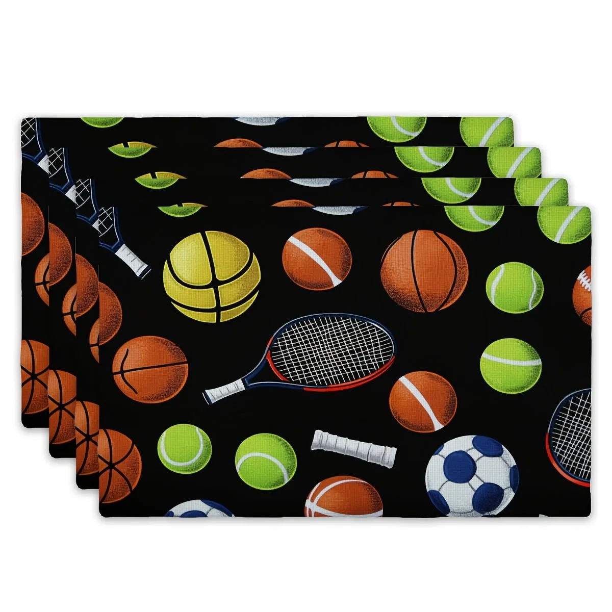 4pcs Placemat Set - Vibrant Sports Ball Design Dynamic and Energetic Placemats, Suitable for Dining Table and Kitchen Home Decor