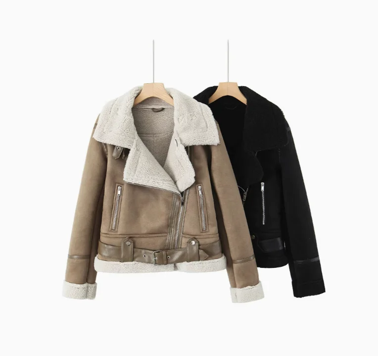 

New Autumn Winter Suede Faux Fur Lamb Wool Jacket Coat Warm Outerwear For Women Fashion Locomotive Style