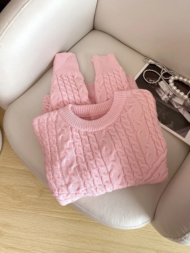 Koreaanse Lazy Sle vrouwen Gebreide Trui Herfst Nieuwe Faion Zoete Zachte Lange Sve Overhead Truien Casual Pendelen Loose Fit