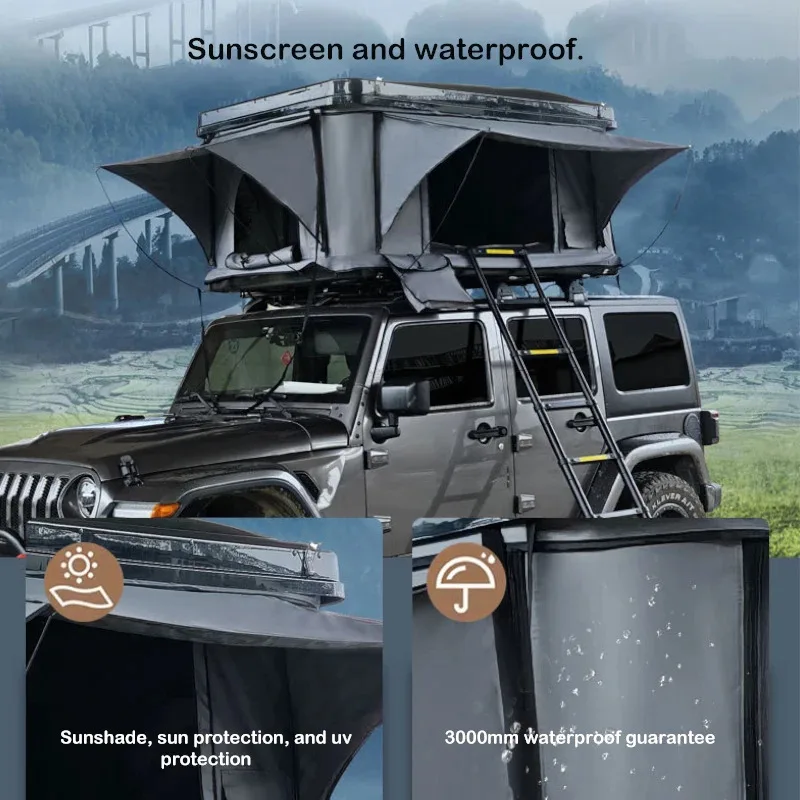 

Large Hard Shell Rooftop 4 Person Folding with Awning Roof Top Car Family Camping Outdoor Tent Waterproof SUV Vehiclesn