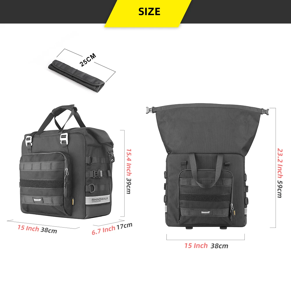 Rhinowalk Motorfiets Zijtas Quick Release 3D Kubus Staart Tas Waterdicht 25L-32L Uitbreidbare Fietstas Motor Opbergtas 1PC