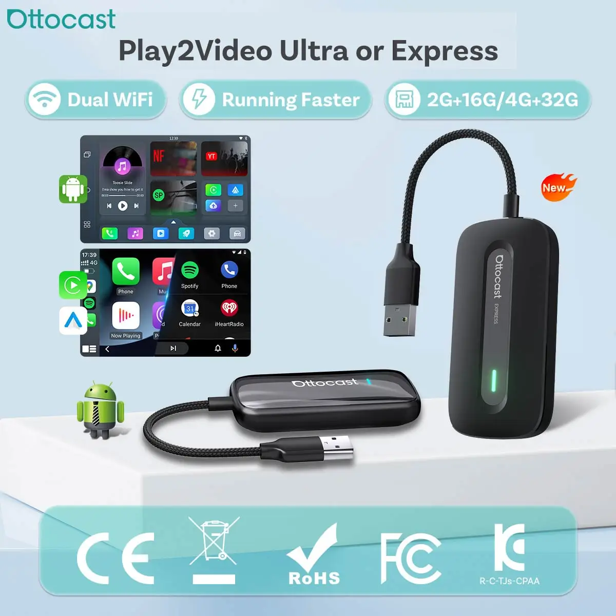 

Play2video Ultra Express TV Box Car Play Android Auto Wireless Adapter For Volvo Xc60 Passat B8 Ford Peugeot Wired CarPlay Car