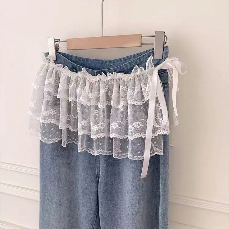INS Blogger Lace Cummerbunds Layered Gauze Skirt Y2k Streetwear Apron Wrap Skirt Lace Up Matching Pants Spicy Girl Stacked Y2k