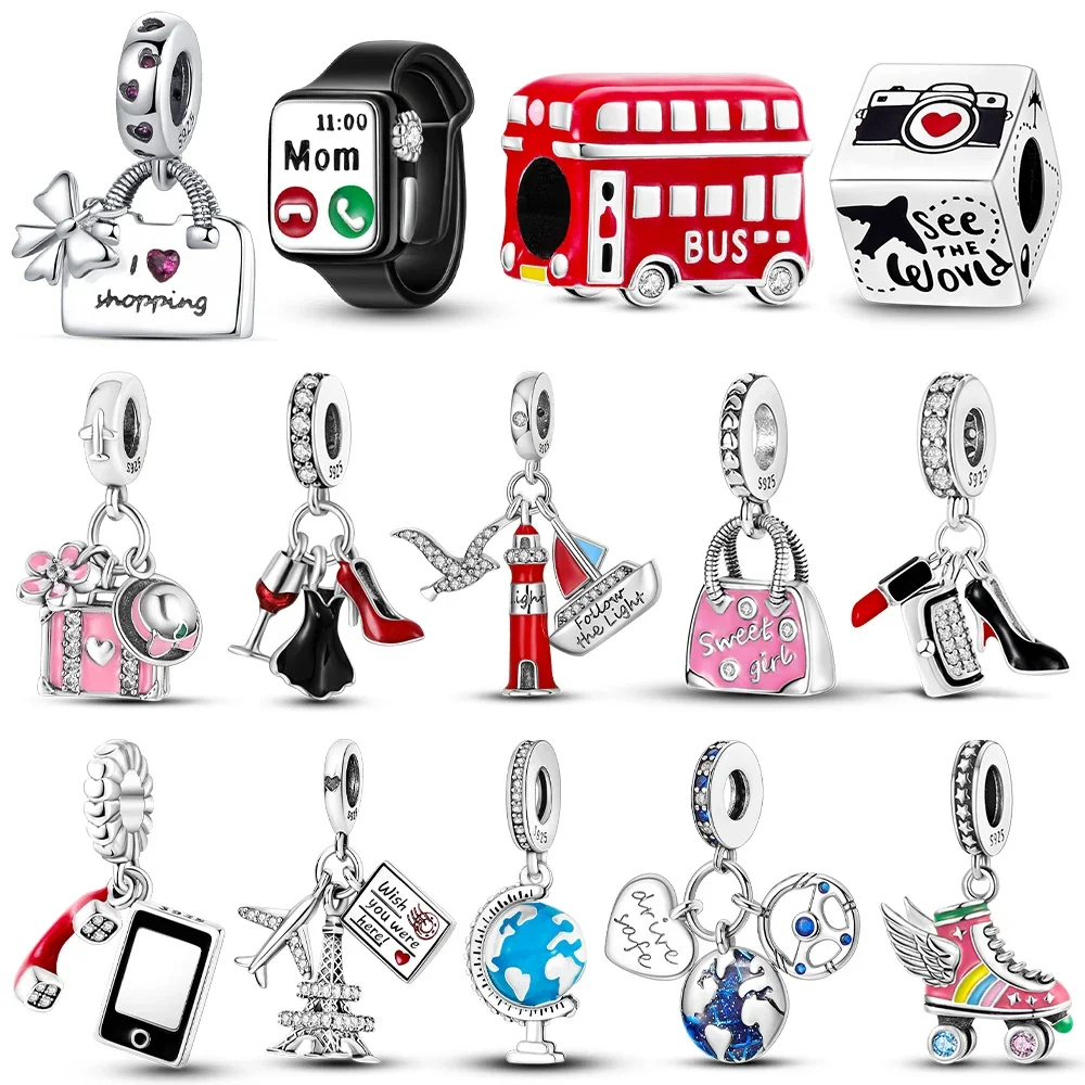 الأصلي سحر بلاتا دي لي 925 الفضة السفر استرخى سحر برج ايفل الخرز صالح سحر النساء سوار مجوهرات هدية