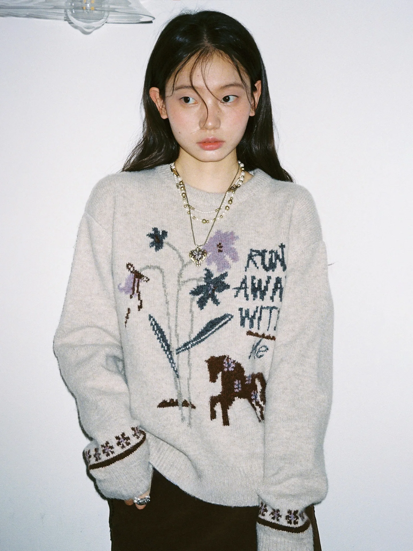 

Chic Garden ternoon Tea Par round Ne Loose Knitted Sweater Outerwear Lazy Vintage Top Women's Autumn Winter Knitwear