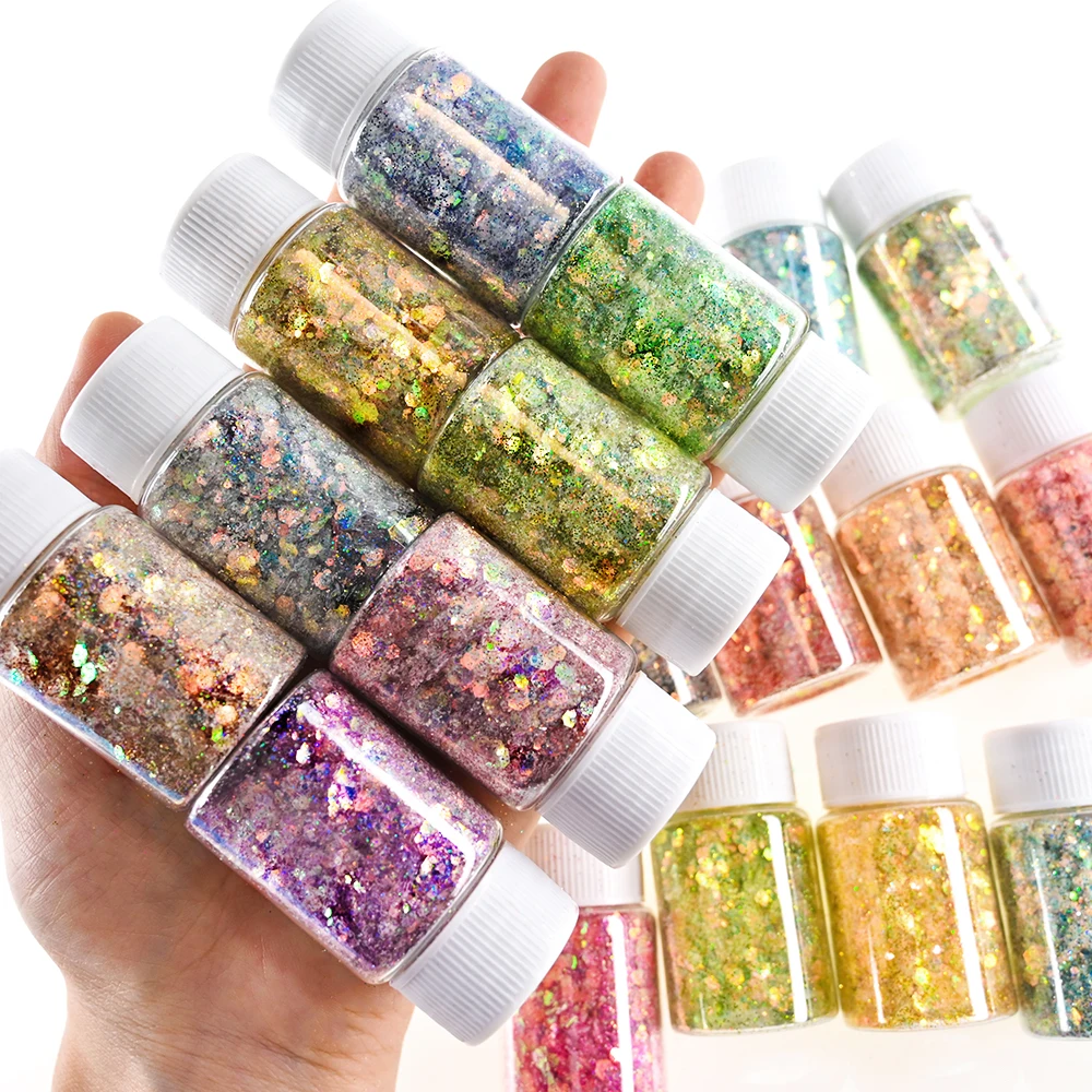 20ML Holographische Nagel Glitter Pulver Pailletten Meerjungfrau Dekoration Glänzende 3D Nagel Pailletten DIY Maniküre Charms Glitter Pulver Flocken