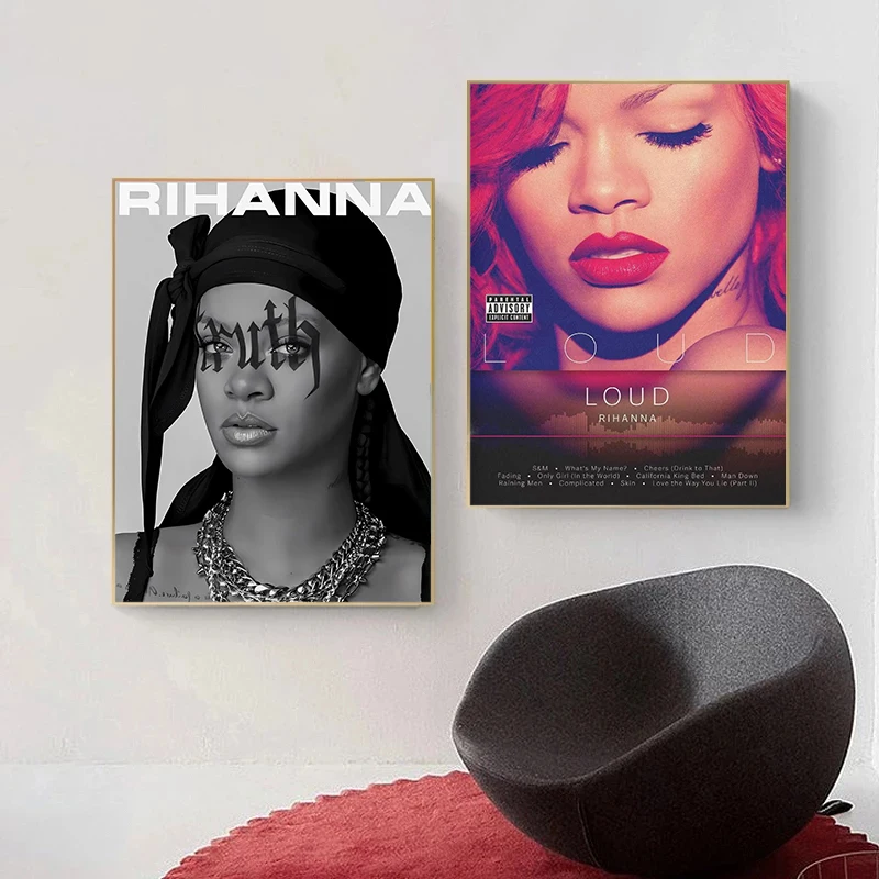 المغنية الشهيرة والشعبية ريهانا ألبوم الموسيقى ملصق فني قماش الطباعة المشجعين غرفة المعيشة غرفة نوم لوحة على الحائط لتزيين المنزل بدون إطار #3