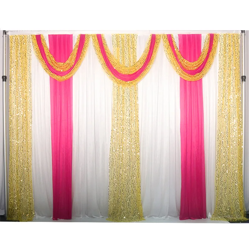 3X3M/10X10FT White Ice Silk Elegant Colorful Wedding Backdrop Party Event Curtain Drape With Sequins Swag Curtains Decorations