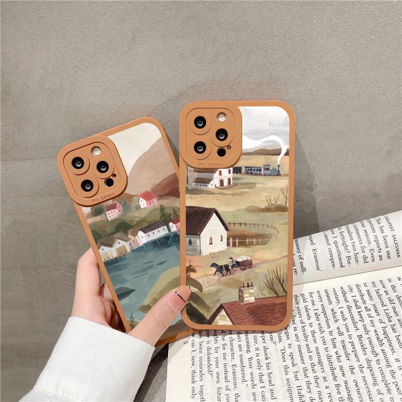 Watercolor Painting Phone Case for IPhone 13 12 11 14 Pro Max X XR XS Cloud Scenery Soft Silicone Cover for IPhone 8 7 Plus SE2