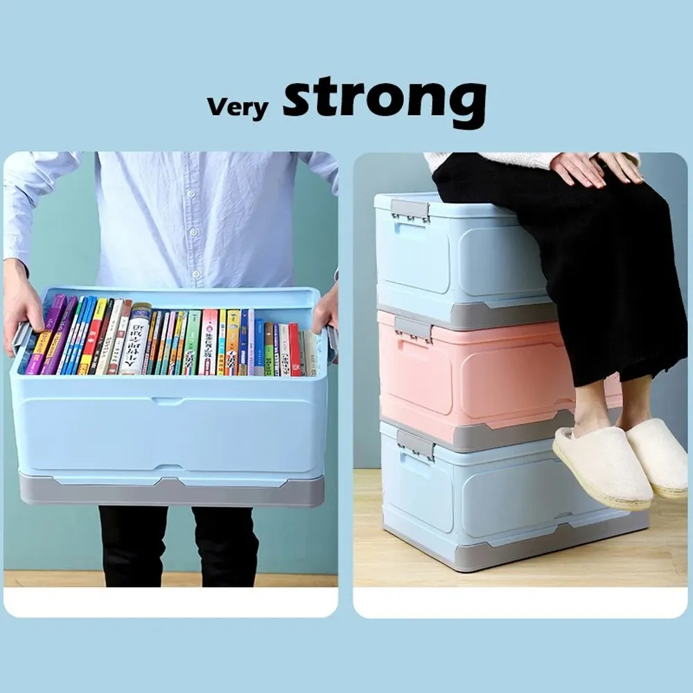 Folding Storage Box Plastic Books Toys Large Capacity Portable Car Storage Crate Closet Organizer Stackable Case