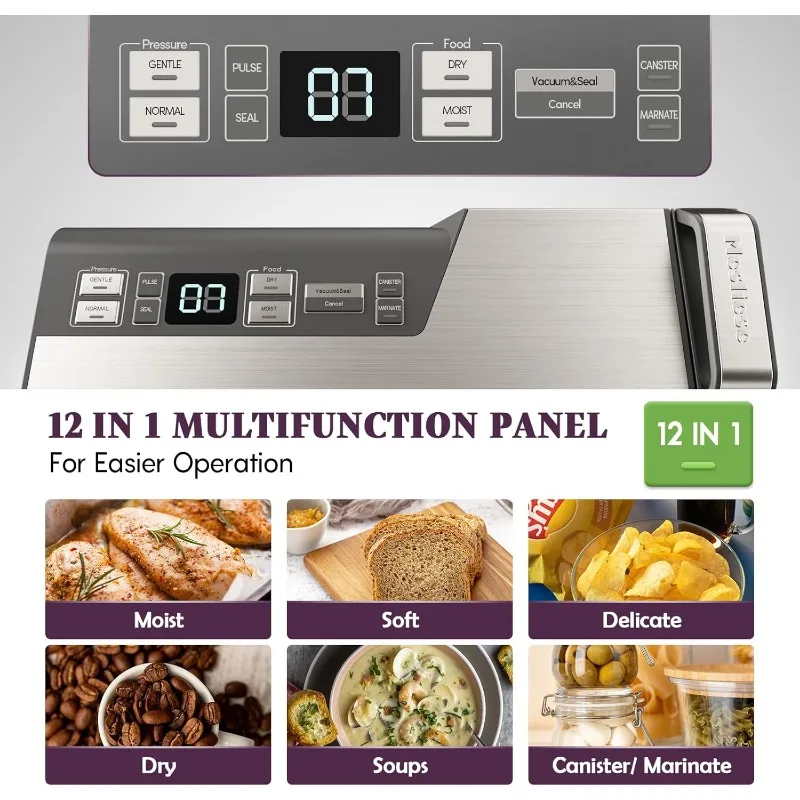 Vacuum Sealer Machine, Powerful 95kPa 140W One Hand Operation Food Sealer, Double Seal Strip with Build-in