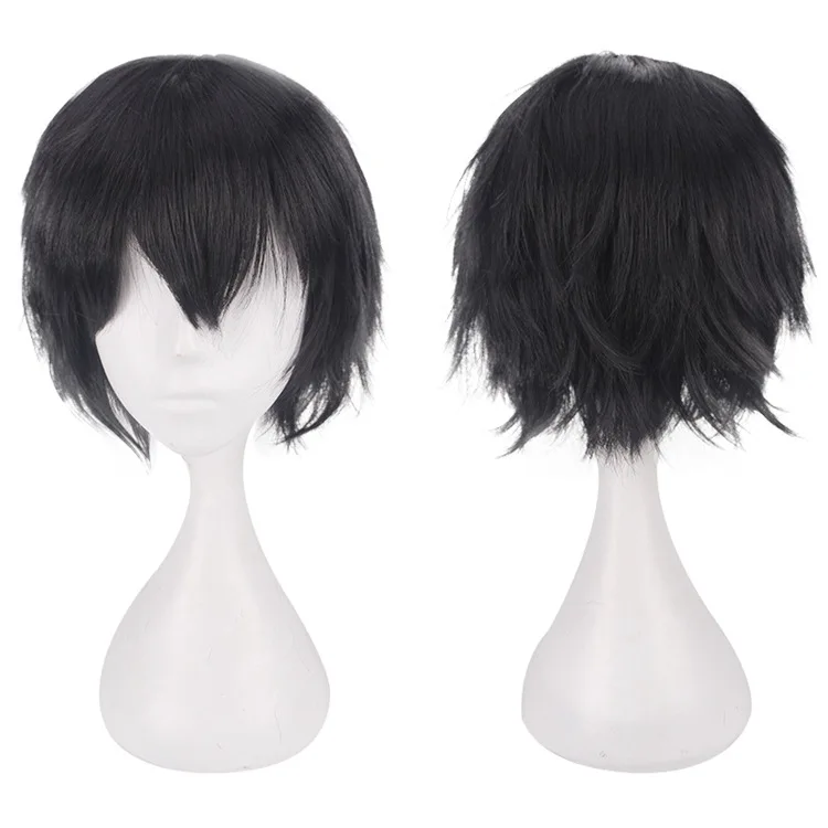 Synthetic Cosplay Wig Universal Fluffy Short Hair 30cm Black Pink Student Costume Party Anime Daily Wear Breathable Lightweight