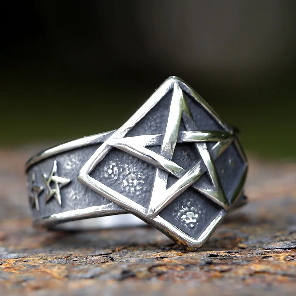 2023 New Gothic fashion pagan pentagram star Ring For Men Women Stainless Steel Male Anel Gift free shipping