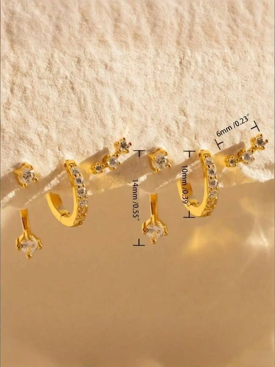 

3pcs/6pcs Women Layered Earring Set With Circle Triangle Line Elements