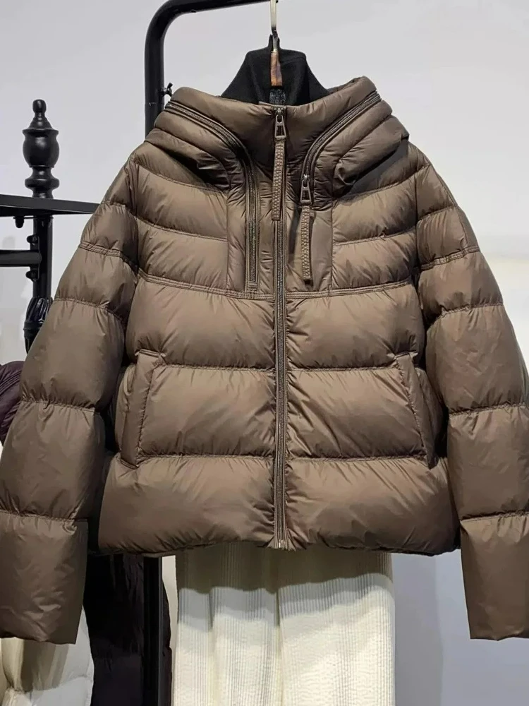 Artistic Simple Soft Puffy Down Cotton Jacket Women's Winter Korean Loose Small Size Bread Hat Warmth Female Outerwear