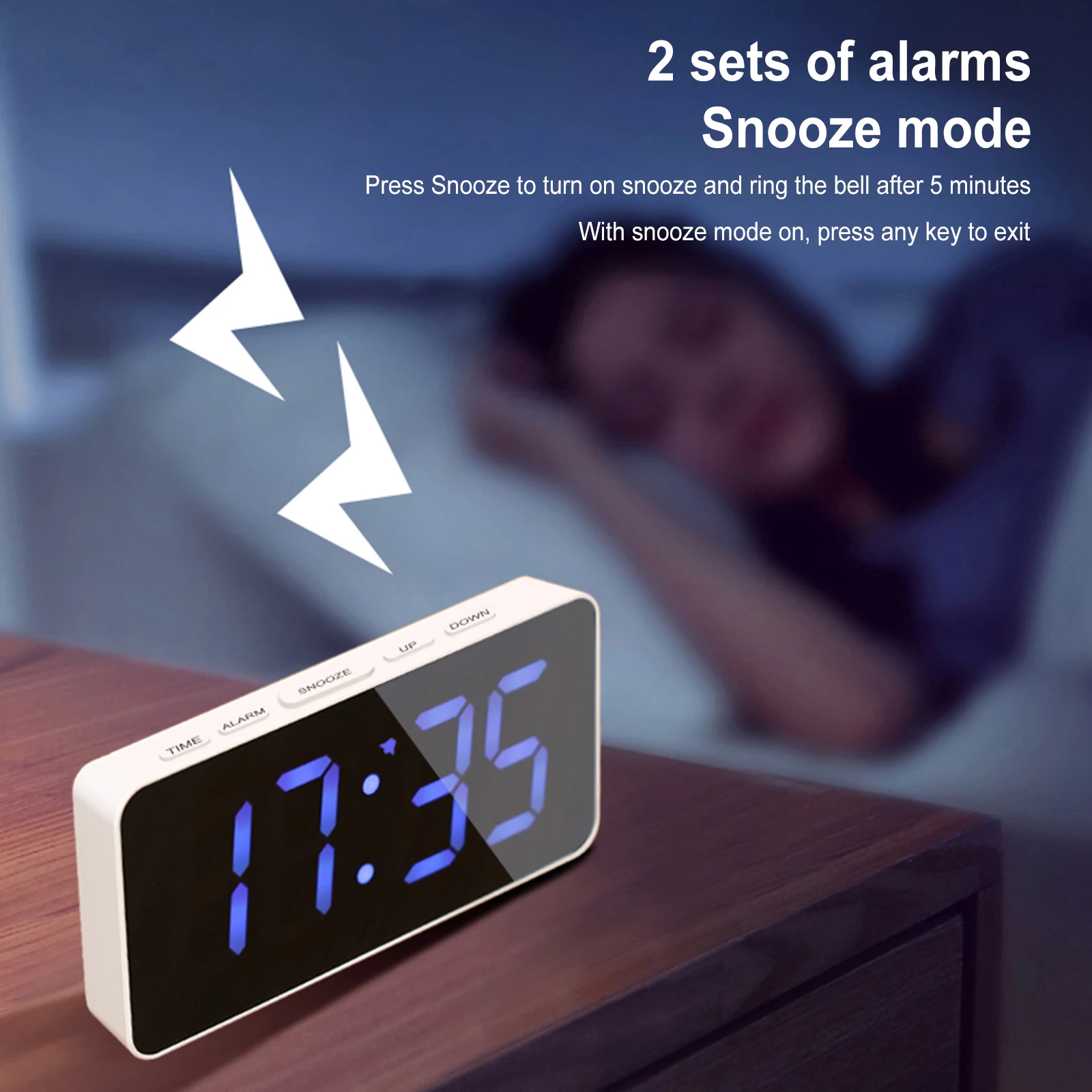 Digital Alarm Clock LED Clock for Bedroom Electronic Desktop Clock Snooze Function Adjustable Brightness Display for Bedroom