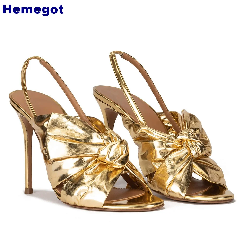 Bow Sexy Banquet Peep Toe Sandals Summer New Street Catwalk Backstrap Thin High Heels 34-46 Gold/silver Fashion Ladies Pumps