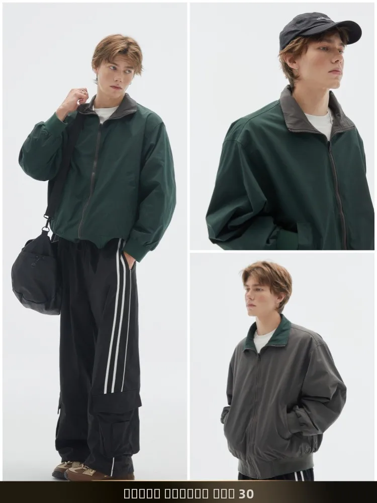 

Мужская осенняя куртка-кардиган в американском ретро-стиле, двусторонняя, с воротником-стойкой, длинными рукавами, модная, в стиле BF, рабочая одежда, короткое пальто