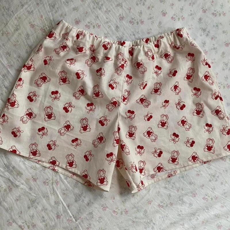 

Aesthetic Cottage Y2K Pajamas Shorts Bear Print Shorts Leisure Loose Elastic Waistband Boxers Pants Womens Summer Short Pants