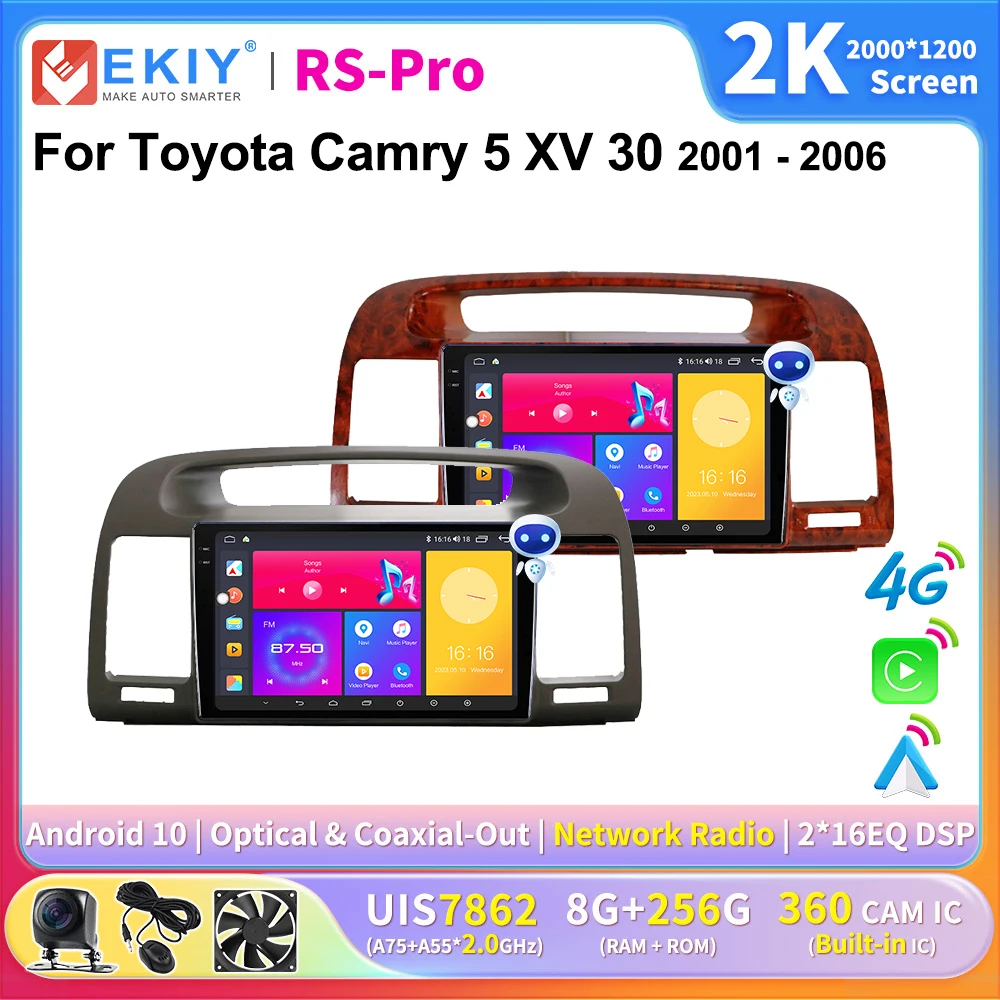 EKIY 2K Screen CarPlay Radio For Toyota Camry 5 XV 30 2001-2006 Android Auto 4G Car Multimedia GPS Player Autoradio Stereo Navi