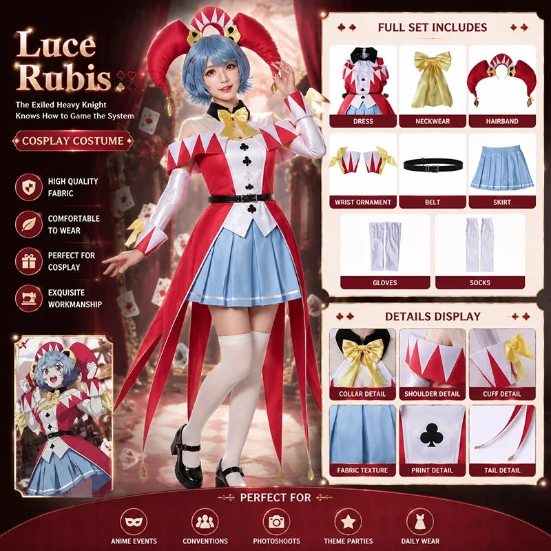 Le Chevalier Exilé Savant à Manipuler le Système Costume de Cosplay Luce Rubis, Veste Rouge et Blanche de Fille Magique, Gants, Jeu de Rôle