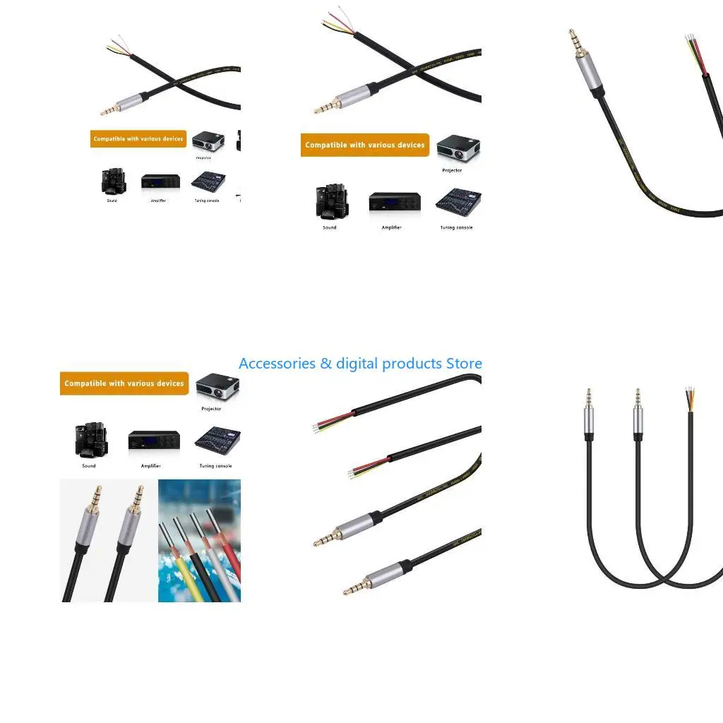 77JD 3.5mm Stereo Male Plugs to Bare Wire Open End Pigtail Audios Cable Replacement for Headphone and Microphones Repair