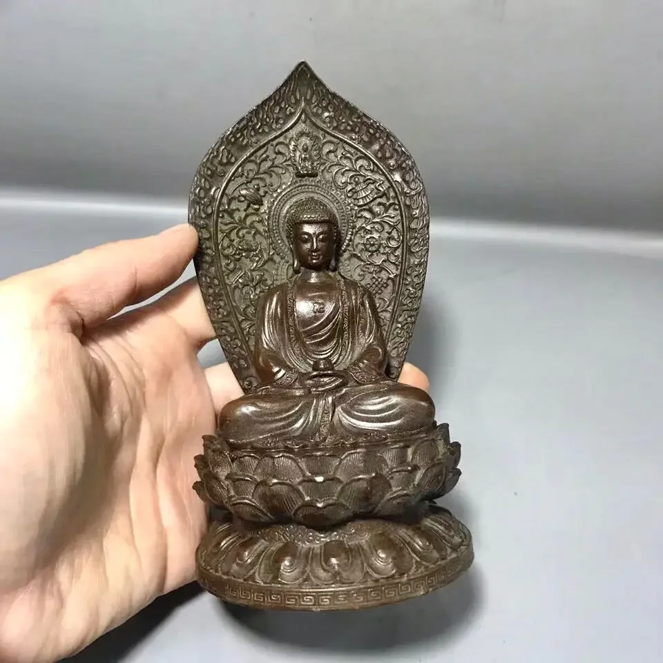 Antique Bronze Ware Antique Collection Alloy Red Copper Pure Copper Statue of Shakyamuni Buddha Figure