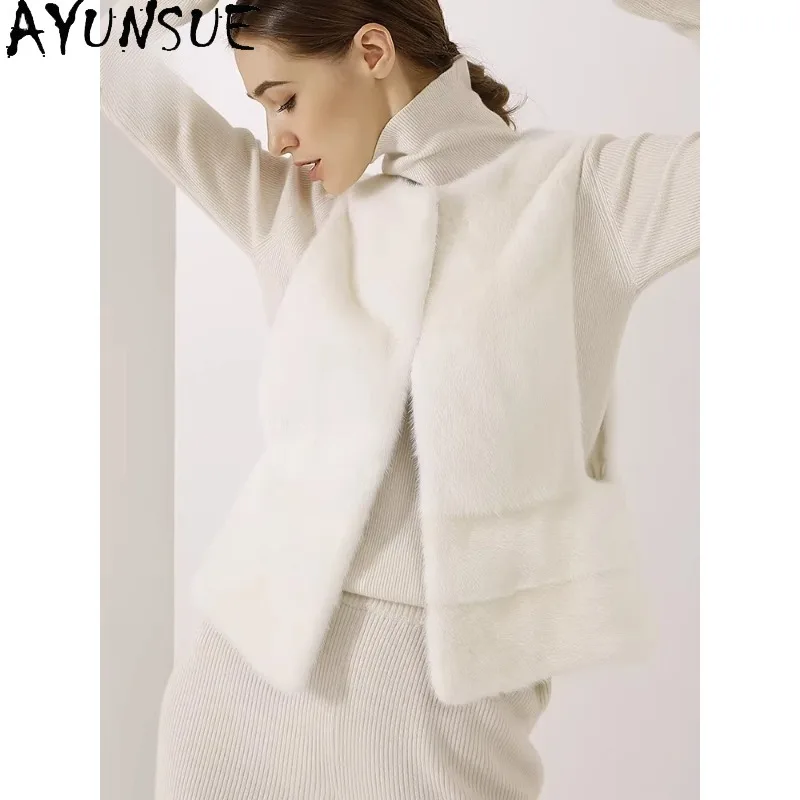 AYUNSUE Fur Vest Woman Real Fur Coat Woman Winter Coats for Woman White Fur Jacket Fashion Luxury Women Clothing Шуба Женская