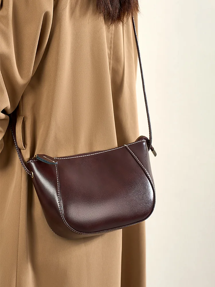 

Head Layer Cowhide Crossbody Bag Women Versatile New Genuine Leather Women's Bag Retro Simple Solid Colour Shoulder Bag