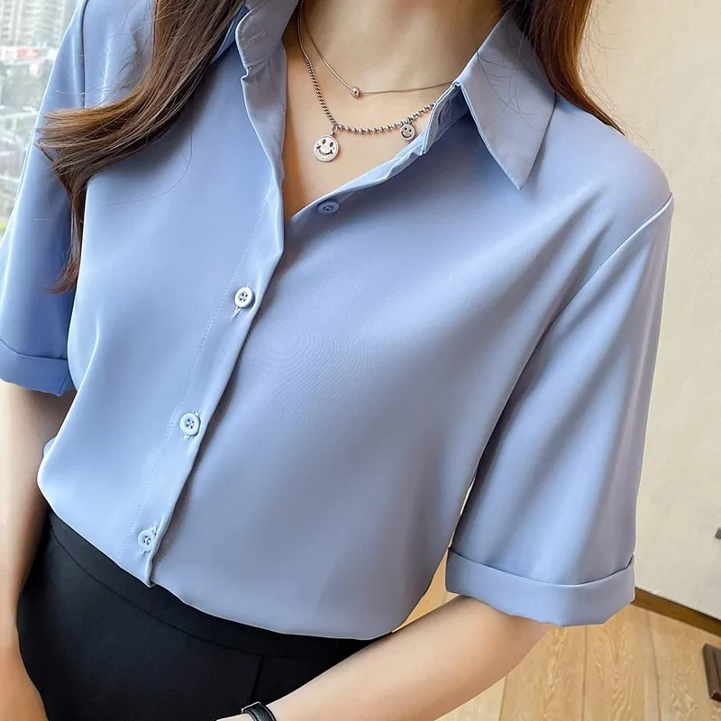 Summer Short Sleeve V-Neck Chiffon Shirt Women\'s Clothing 2024 Spring New Office Lady Loose Casual Pullover Blouse