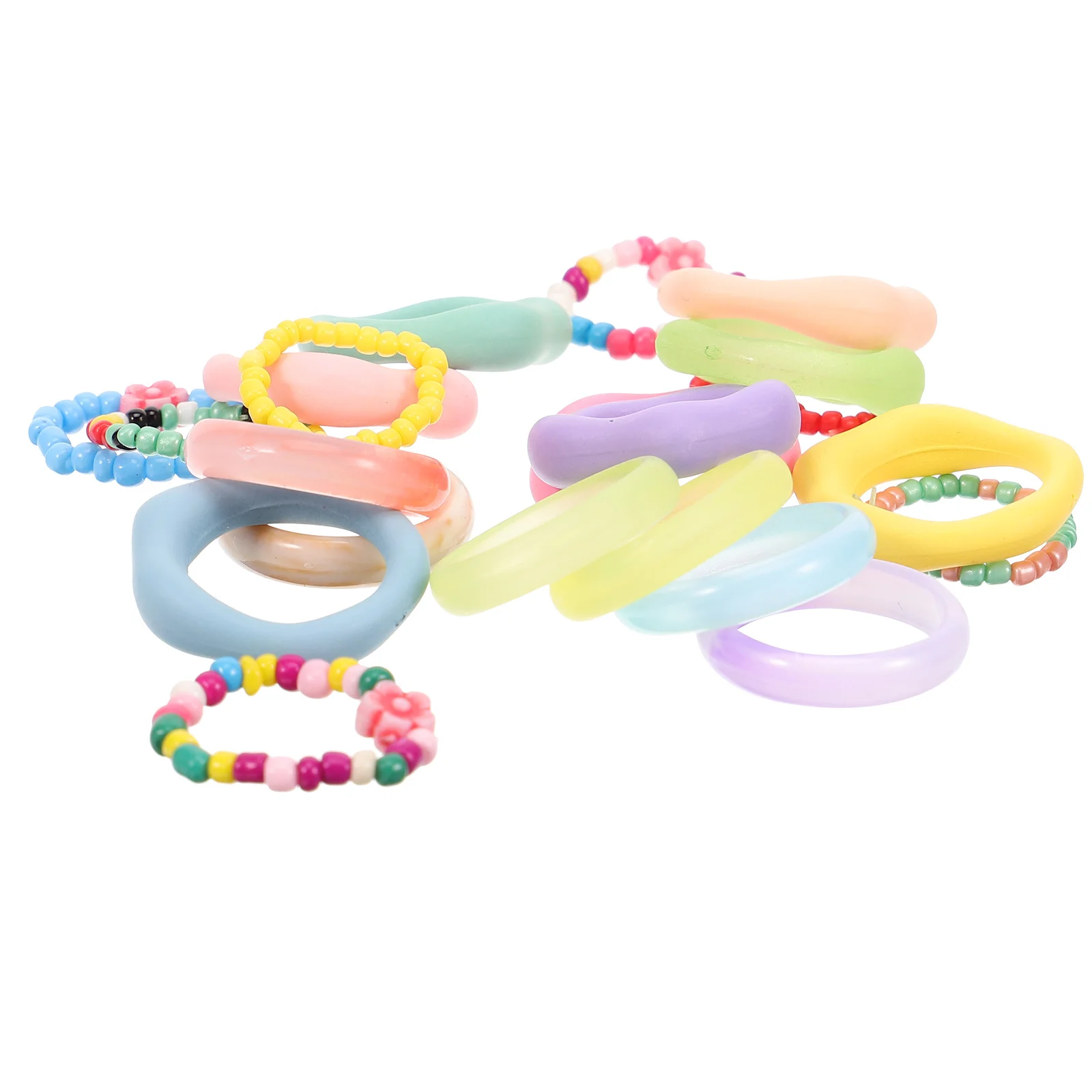 21 قطعة خواتم الاصبع الملونة الراتنج حلقة مجموعة أنيقة تكويم خواتم مجوهرات للنساء الفتيات الصيف الشاطئ اكسسوارات الحفلات