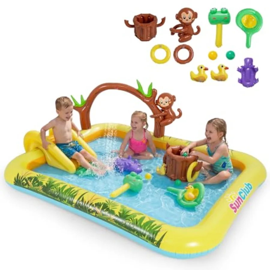 

Inflatable Kiddie Pool Animal Spray Inflatable Play Center with Slide Sprinkle Oval Wading Swimming Pool Outdoor Summer Playhou
