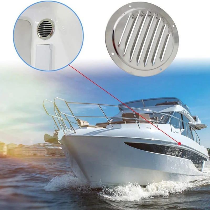 2Piece 5Inch Round Louvered Air Vent 316 Stainless Steel Air Vent Marine Boat Vent Cover Silver