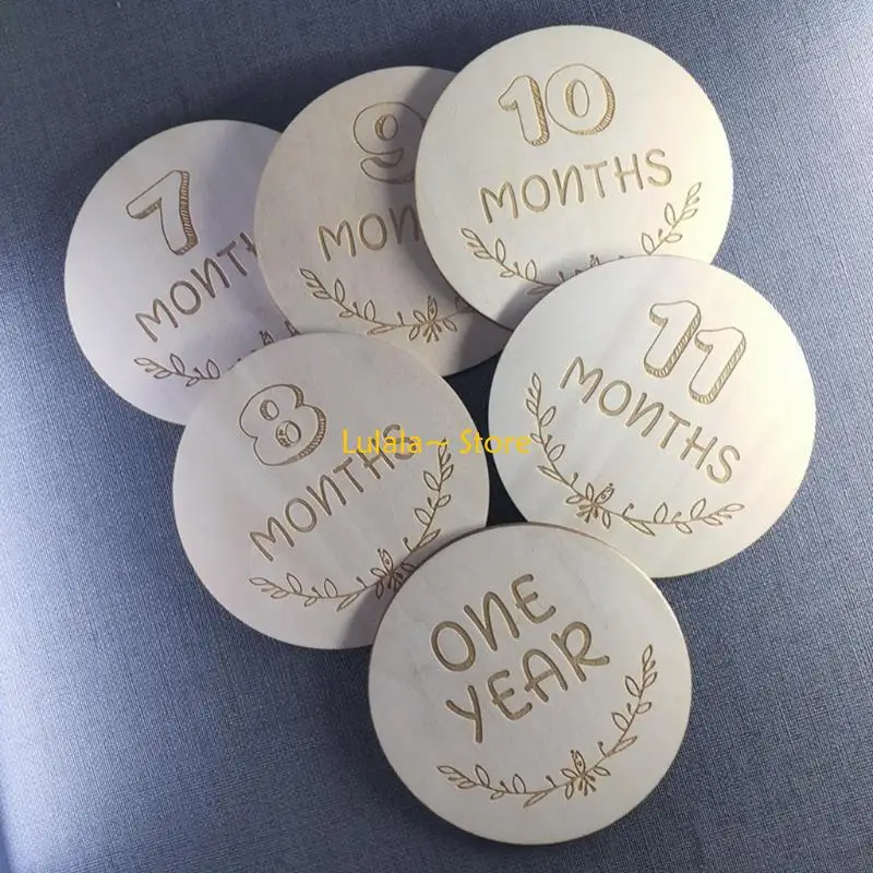 Y4QA 12 قطعة بطاقات تسجيل النمو الشهري لحديثي الولادة بطاقات تذكارية خشبية للولادة لعبة دعائم التصوير الفوتوغرافي