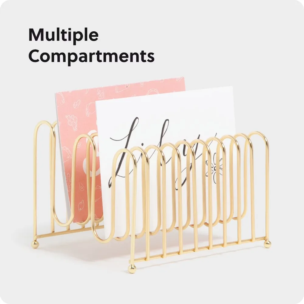 Bent Wire Desk Organizer Letter Sorter Tray Stationery Holder Office Supply for Paper Mail Documents Home Office Decor in Gold view 2