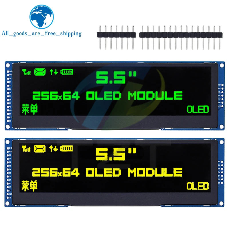 

TZT 5.5 Inch OLED LCD Display Green / Yellow Color 256x64 Drive SSD1322 Interface SPI/ 8-bit Parallel Port For Arduino UNO R3