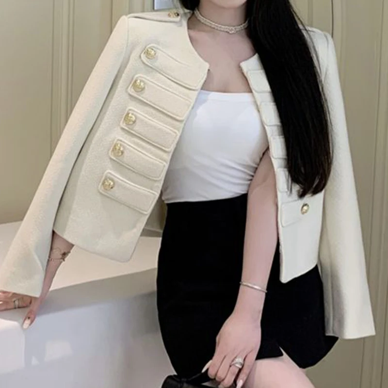 French court double breasted coat for women\'s autumn haute couture fashion round neck top  women clothing