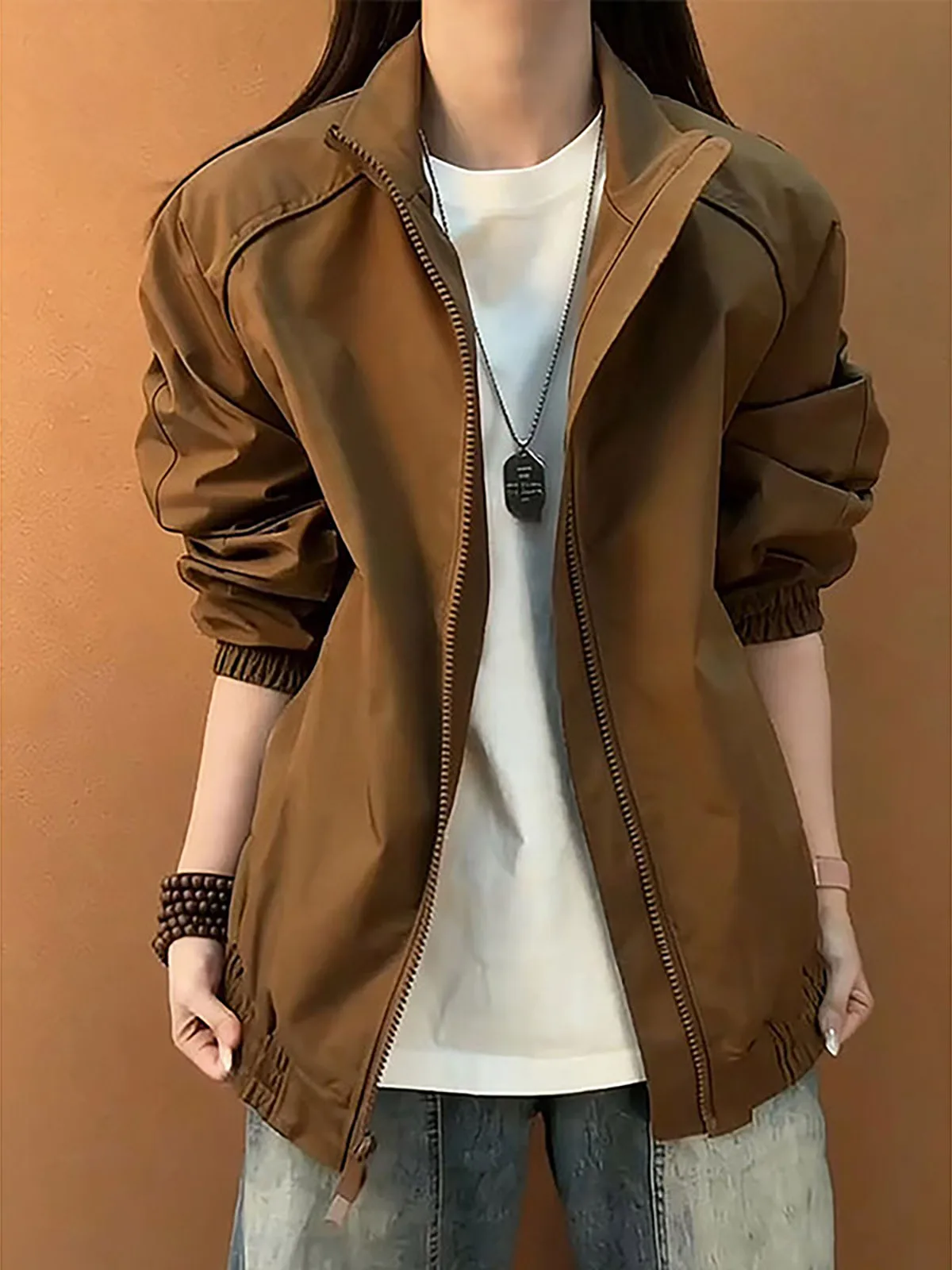 Brown Short Baseball Style Flight Jacket Men's Fashionable Three-Proof American Workwear Coat Youth Popular Loose Fit Regular...