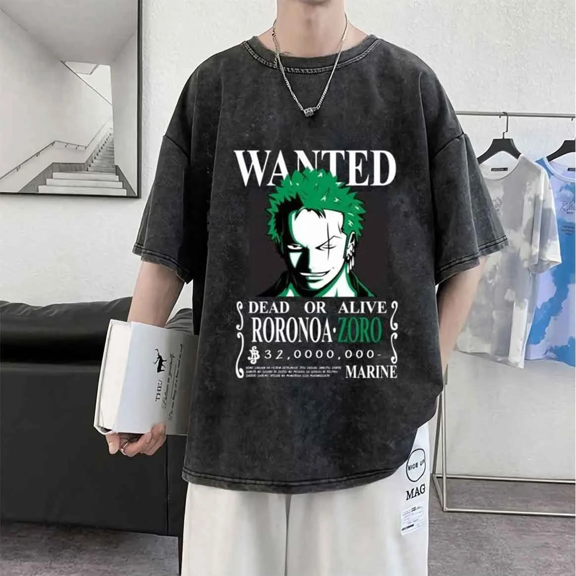 

Vintage Washed Men's T Shirts Anime One Piece Zero Summer Y2k Clothes Oversized Women's Short Sleeved Tee Casual Hip-hop Tops