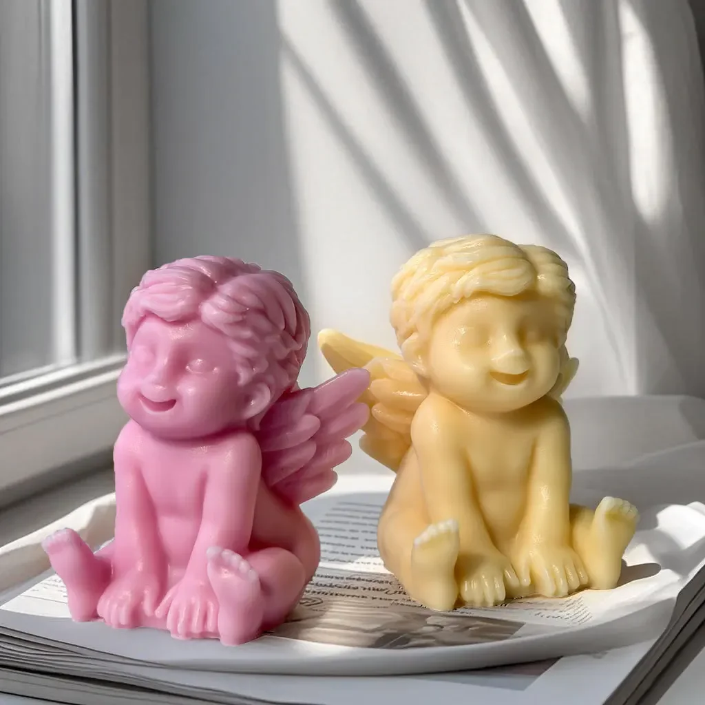 طفل الملاك شمعة الجص قالب صابون يدوي الصنع كريستال الملاك الصغير مع الجناح الايبوكسي الراتنج قالب قالب قالب من السيليكون