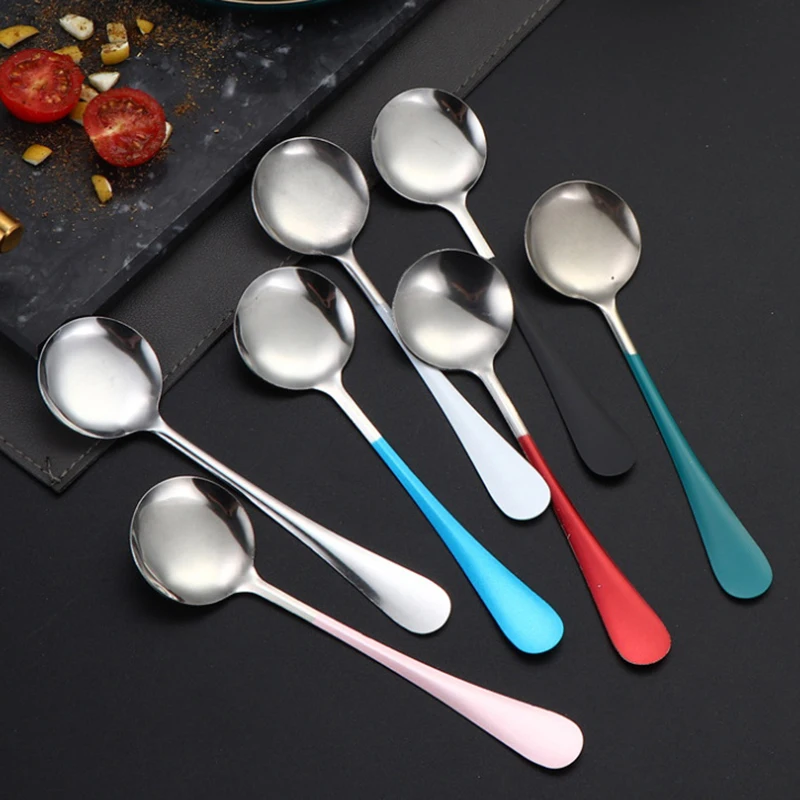 1Pcs Stainless Steel Round Soup Spoons Coffee Stirring Spoon Tableware Dessert Spoon Dishwasher Safe Kitchen Tool