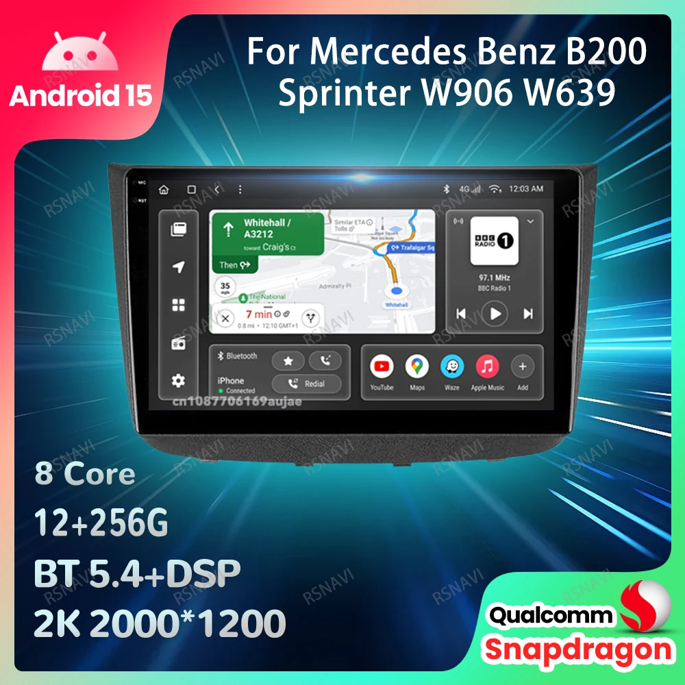 

Car Radio Android 15 For Mercedes Benz B200 Sprinter W906 W639 A B Class W169 W245 Viano Vito Stereo Autoradio Head Unit QLED BT