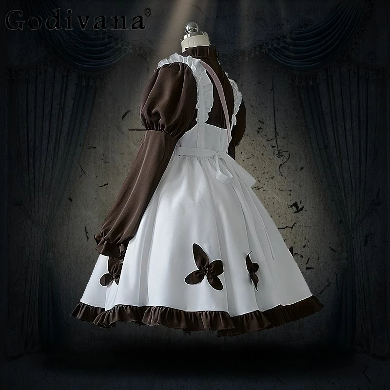 Disfraces de sirvienta para niña, vestido de uniforme blanco y negro a la moda, conjunto completo de diadema para mujer, accesorios para bolso, trajes de vestir