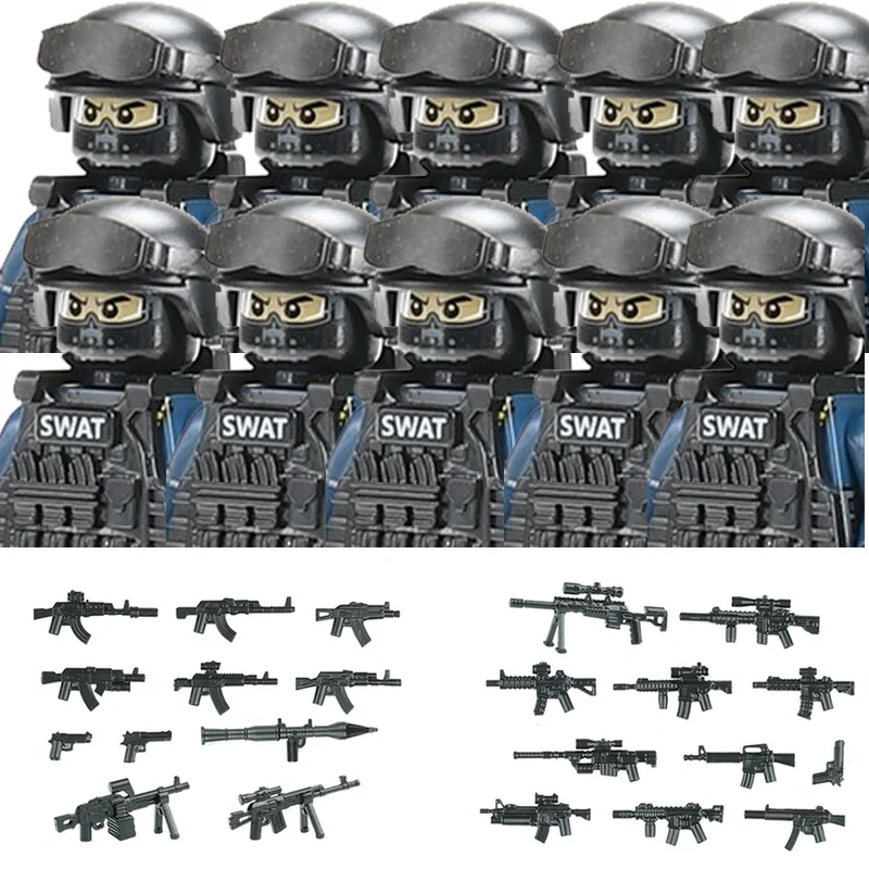Militär Figuren Aufruf Polizei Soldat Bausteine Stadt Kommando Special Forces SWAT Waffen Weste Ziegel Kinder Spielzeug Geschenk