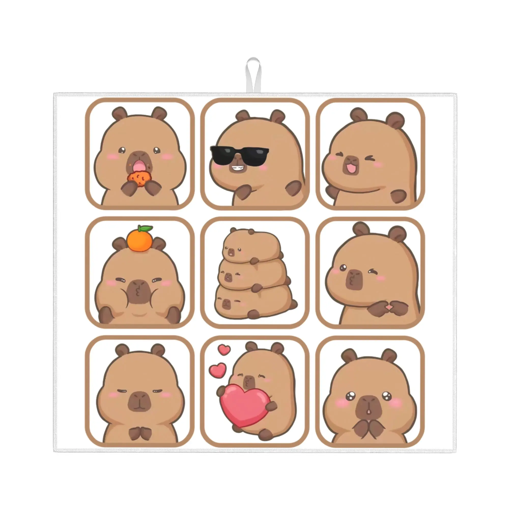 Drying Mat For Kitchen Cartoon Animal Pets Capybara Barware Tableware Oil Proof Reusable  Washable Kitchen Sink Drying Pad