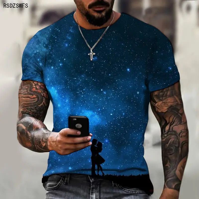 Summer Men's and Women's O-neck Breathable Creative Trend 3D Printing Space Star Night Sky Planet Sci-fi Full-color T-shirt